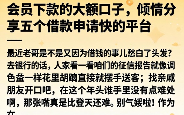 会员下款的大额口子，倾情分享五个借款申请快的平台