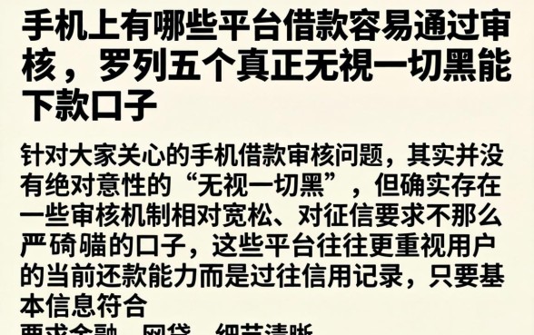 手机上有哪些平台借款容易通过审核，罗列五个真正无视一切黑能下款口子