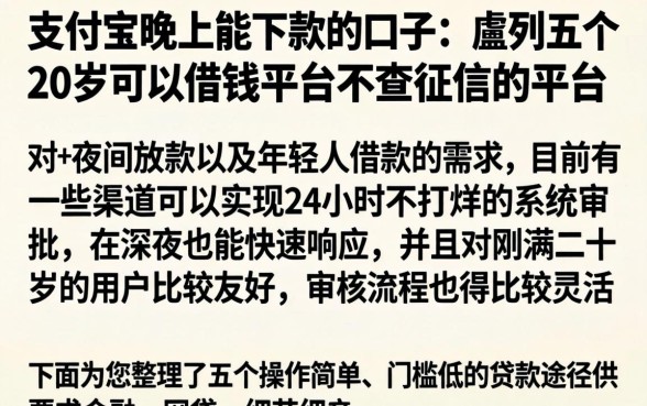 支付宝晚上能下款的口子，胪列五个20岁可以借钱平台不查征信的平台