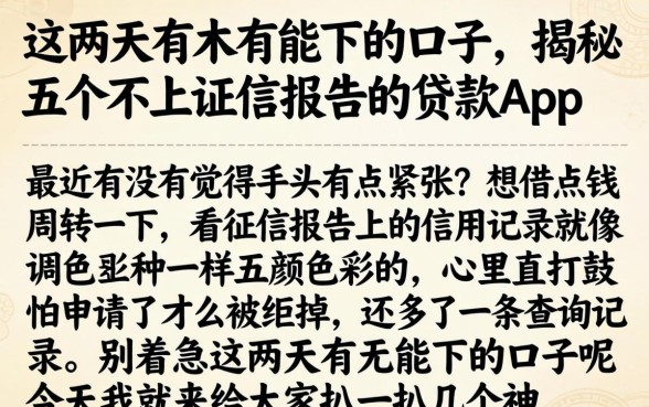 这两天有木有能下的口子,揭秘五个不上征信报告的贷款app