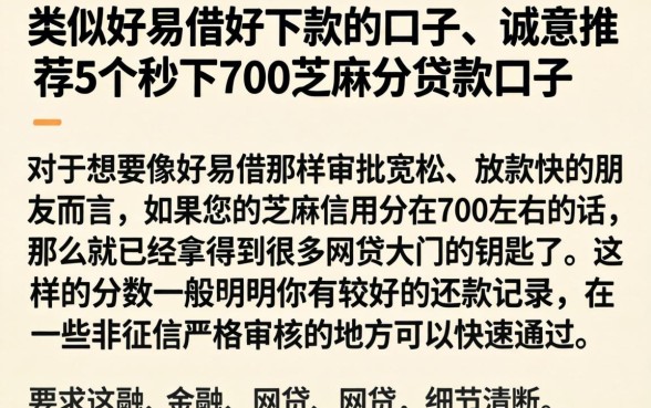 类似好易借好下款的口子，诚意推荐5个秒下700芝麻分贷款口子
