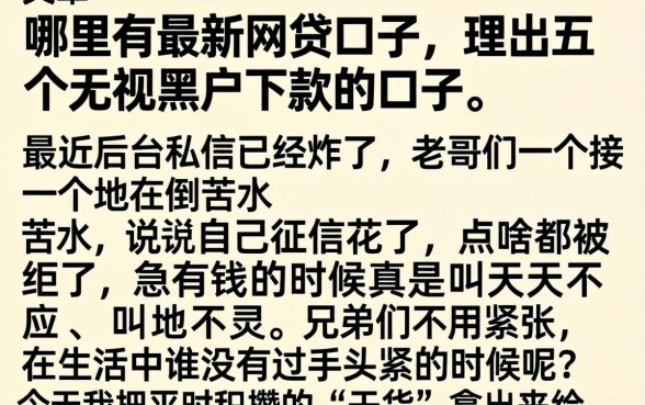 哪里有最新网贷口子，理出五个无视黑户下款的口子