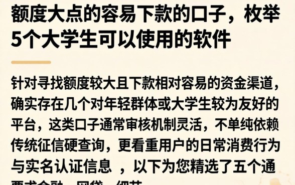 额度大点的容易下款的口子，枚举5个大学生可以使用的软件