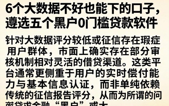 6个大数据不好也能下的口子，遴选五个黑户0门槛贷款软件