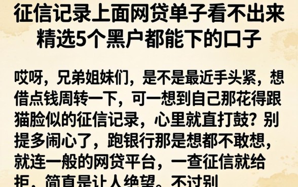 征信记录上面的网贷单子看不出来，精选5个黑户都能下的口子