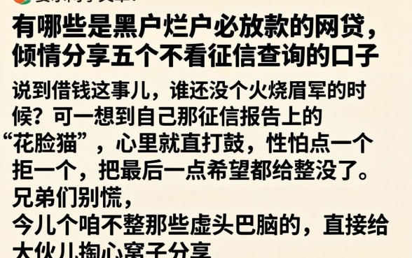有哪些是黑户烂户必放款的网贷，倾情分享五个不看征信查询的口子