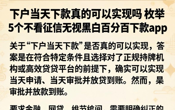 下户当天下款真的可以实现吗，枚举5个不看征信无视黑白百分百下款app