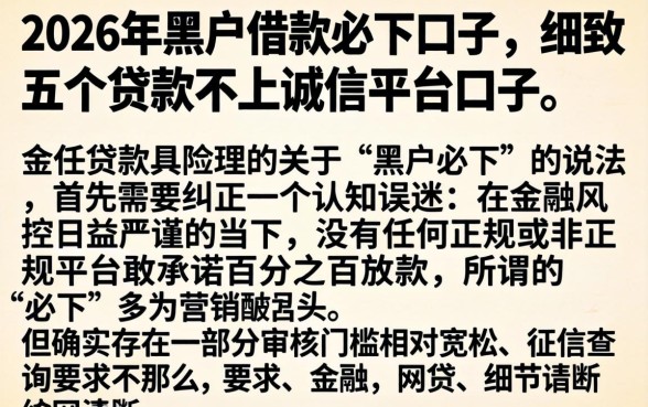 2026年黑户借款必下口子，细致阐述五个贷款不上诚信平台的口子