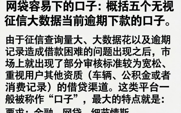 网袋容易下的口子，概括五个无视征信大数据当前逾期下款的口子