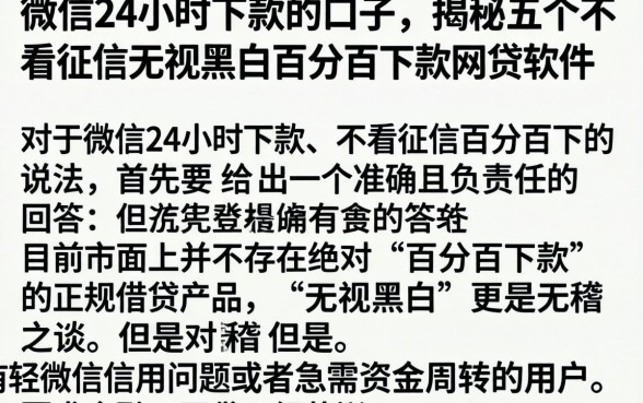 微信24小时下款的口子，揭秘五个不看征信无视黑白百分百下款网贷软件