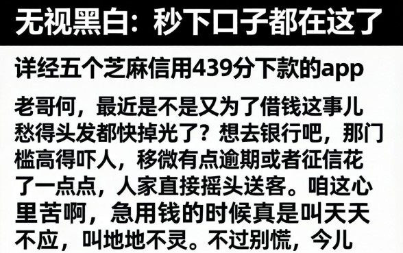 无视黑白的秒下口子都在这了，详尽说明五个芝麻信用439分下款的app