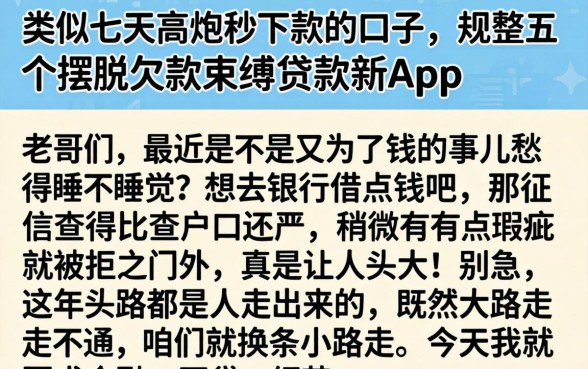 类似七天高炮秒下款的口子，规整五个摆脱欠款束缚贷款新app