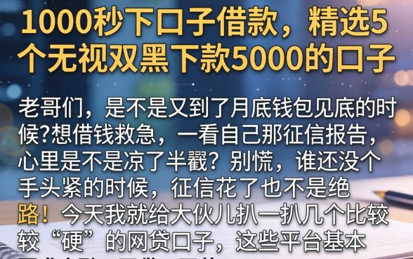 1000秒下口子借款,精选5个无视双黑下款5000的口子