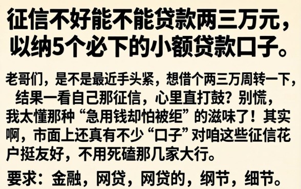 征信不好能不能贷款两三万元，归纳5个必下的小额贷款口子