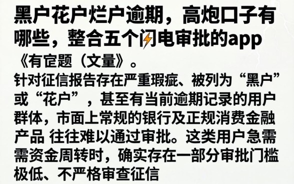 黑户花户烂户逾期的高炮口子有哪些，整合五个闪电审批的app