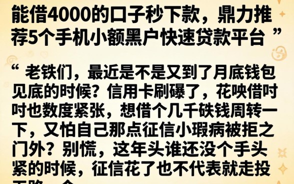 能借4000的口子秒下款，鼎力推荐5个手机小额黑户快速贷款平台
