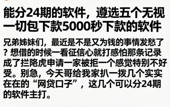 能分24期的软件，遴选五个无视一切包下款5000秒下款的软件