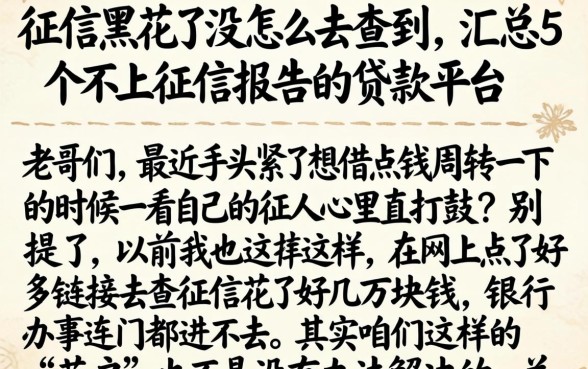 征信黑花了没怎么去查到，汇总5个不上征信报告的贷款平台