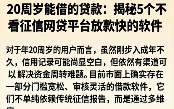 20周岁能借的贷款，揭秘5个不看征信网贷平台放款快的软件