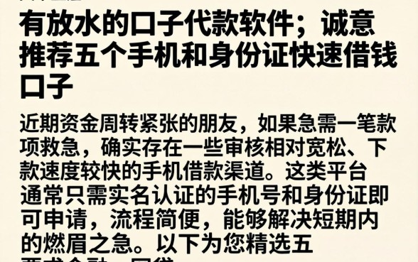 有放水的口子代款软件，诚意推荐五个手机和身份证快速借钱口子