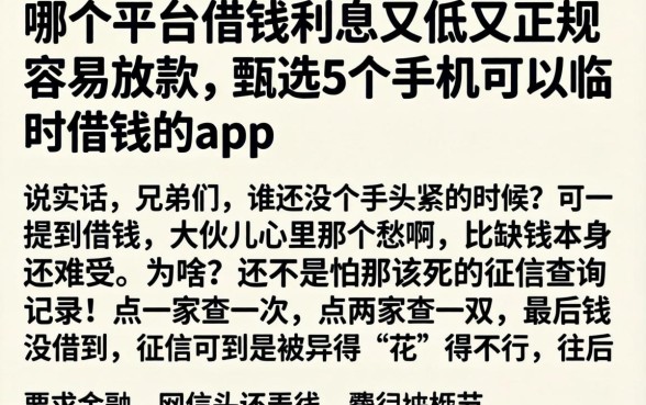 哪个平台借钱利息又低又正规容易放款，甄选5个手机可以临时借钱的app