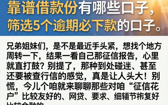 靠谱借款的有哪些口子，筛选5个逾期必下款的口子