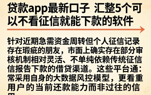 贷款app最新口子，汇整5个可以不看征信就能下款的软件