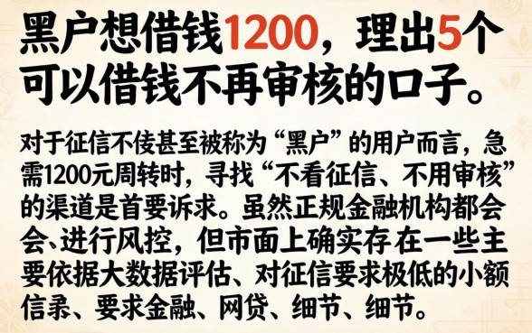 黑户想借钱1200，理出5个可以借钱不用审核的口子