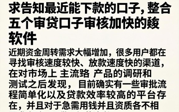 求告知最近能下款的口子，整合五个审贷口子审核加快的软件