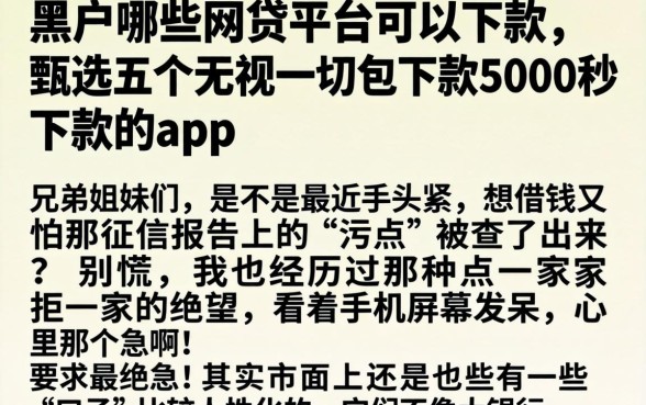 黑户哪些网贷平台可以下款，甄选五个无视一切包下款5000秒下款的app