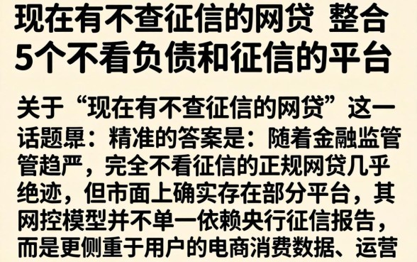 现在有不查征信的网贷，整合5个不看负债和征信的平台