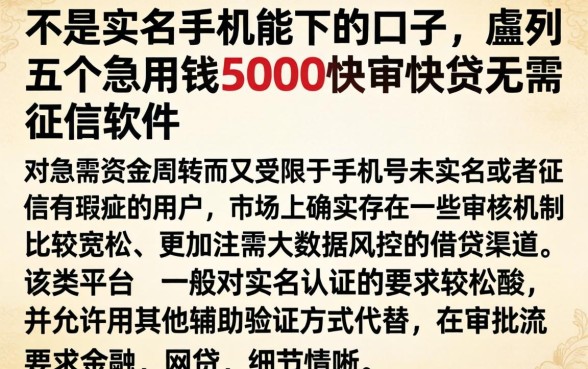 不是实名手机能下的口子，胪列五个急用钱5000快审快贷无需征信软件