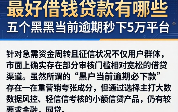 最好借钱的贷款有哪些,归纳五个黑户当前逾期秒下5万平台