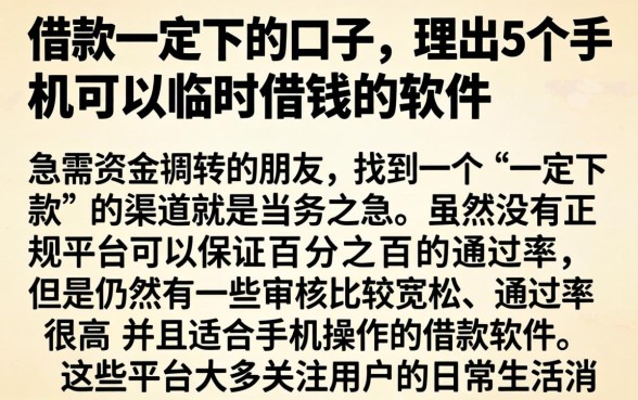 借款一定下的口子，理出5个手机可以临时借钱的软件