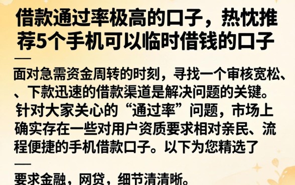 借款通过率极高的口子，热忱推荐5个手机可以临时借钱的口子