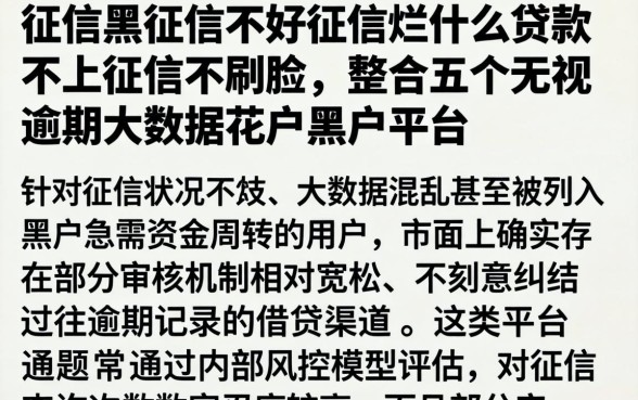 征信黑征信不好征信烂什么贷款不上征信不刷脸，整合五个无视逾期大数据花户黑户平台