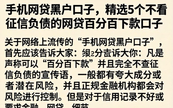 手机网贷黑户口子，精选5个不看征信负债的网贷百分百下款口子