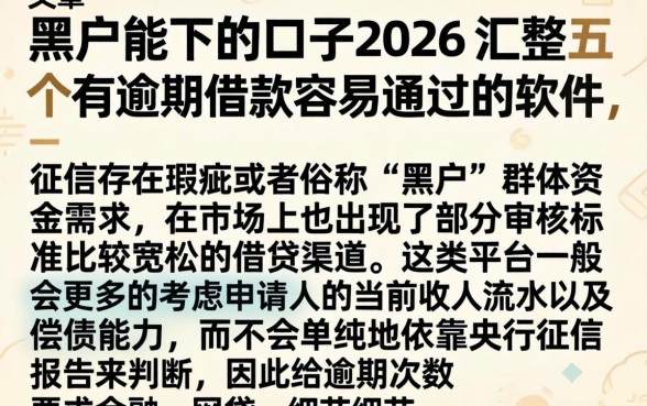 黑户能下的口子2026，汇整五个有逾期借款容易通过的软件