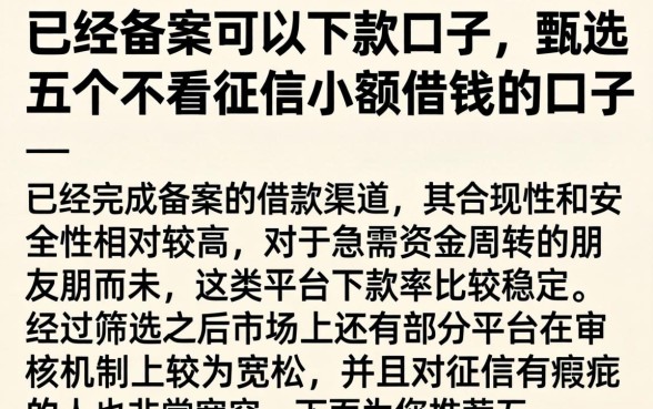 已经备案可以下款的口子，甄选五个不看征信小额借钱的口子