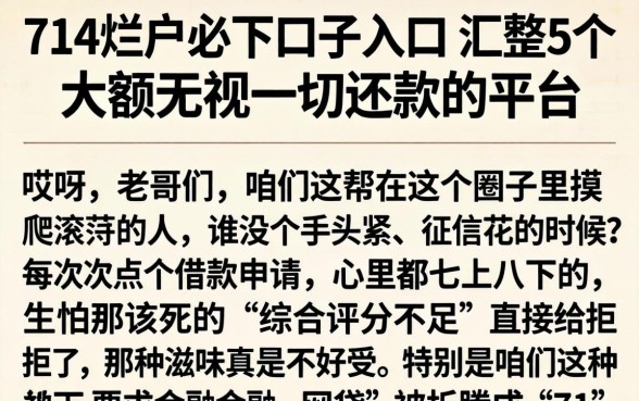 714烂户必下口子入口，汇整5个大额无视一切还款的平台