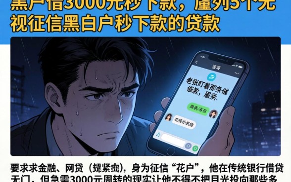 黑户借3000元秒下款，胪列5个无视征信黑白户秒下款的贷款
