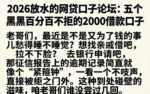 2026放水的网贷口子论坛，详细阐述五个黑户百分百不拒的2000借款口子