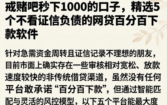 戒赌吧秒下1000的口子，精选5个不看征信负债的网贷百分百下款软件
