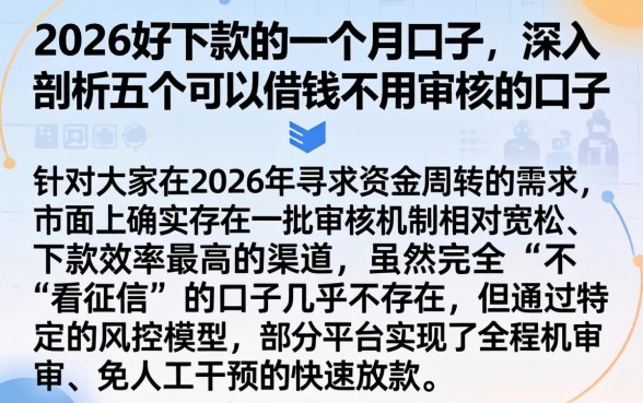 2026好下款的一个月口子，深入剖析五个可以借钱不用审核的口子