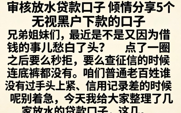 审核放水的贷款口子，倾情分享5个无视黑户下款的口子