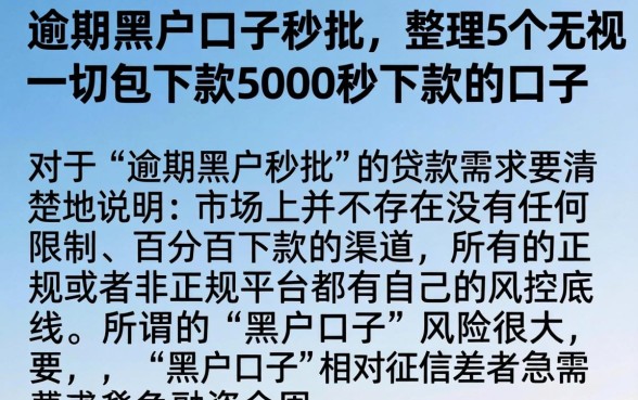 逾期黑户口子秒批，整理5个无视一切包下款5000秒下款的口子