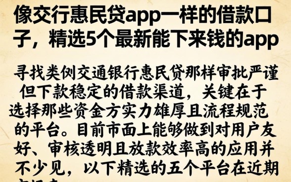 像交行惠民贷app一样的借款口子，精选5个最新能下来钱的app