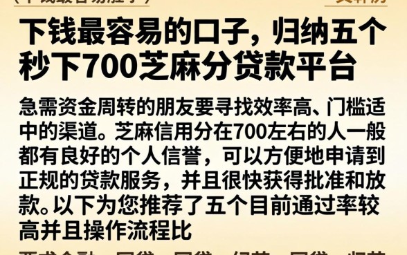 下钱最容易的口子，归纳五个秒下700芝麻分贷款平台