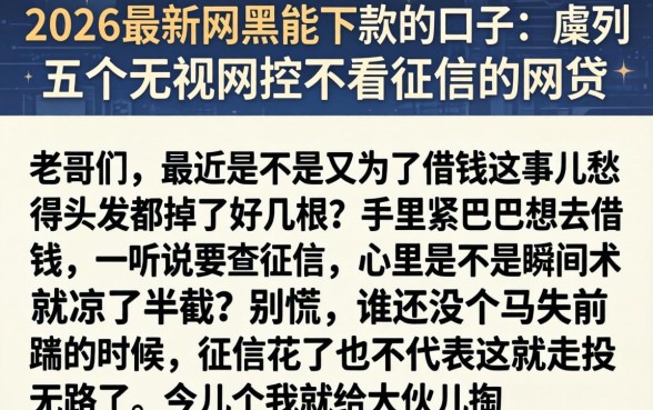 2026最新网黑能下款的口子，胪列五个无视风控不看征信的网贷