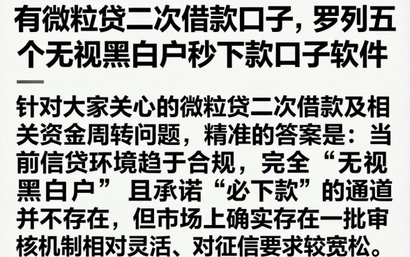 有微粒贷二次借款口子，罗列五个无视黑白户秒下款口子软件